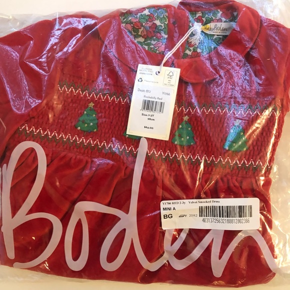 NWT Mini Boden Velvet Smocked Dress - Picture 5 of 6